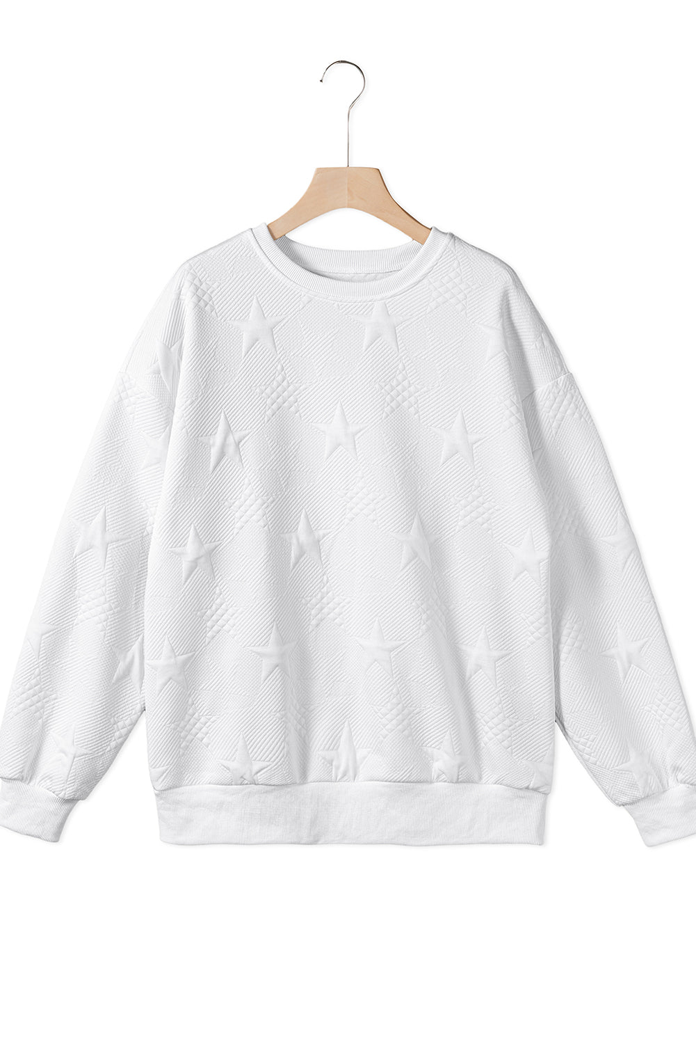 Sweat-shirt blanc texturé à épaules tombantes et étoile gaufrée