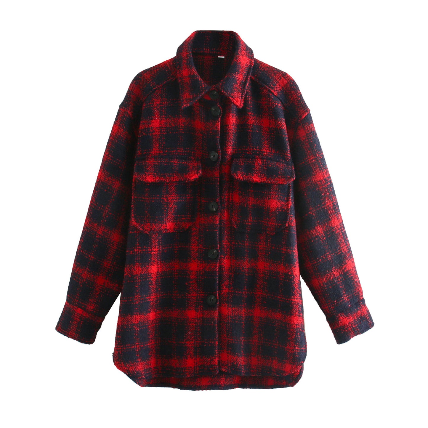 Women's Coarse Woolen Loose Long Plaid Coat