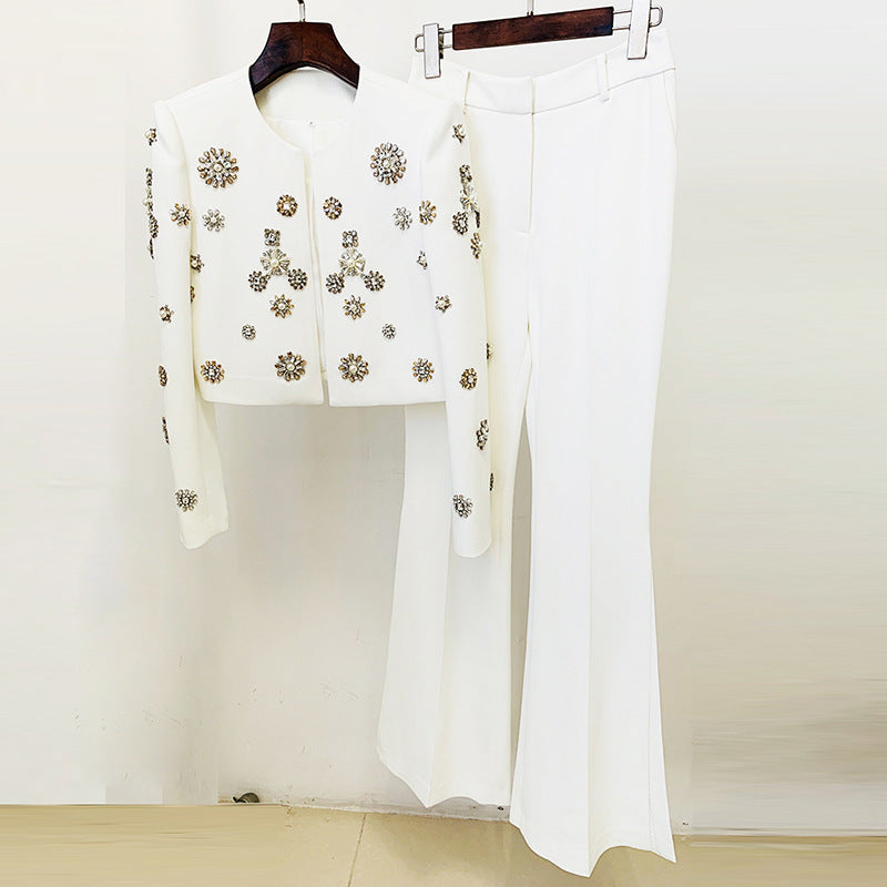 Fashionable Jacket Bell-bottom Pants Suit