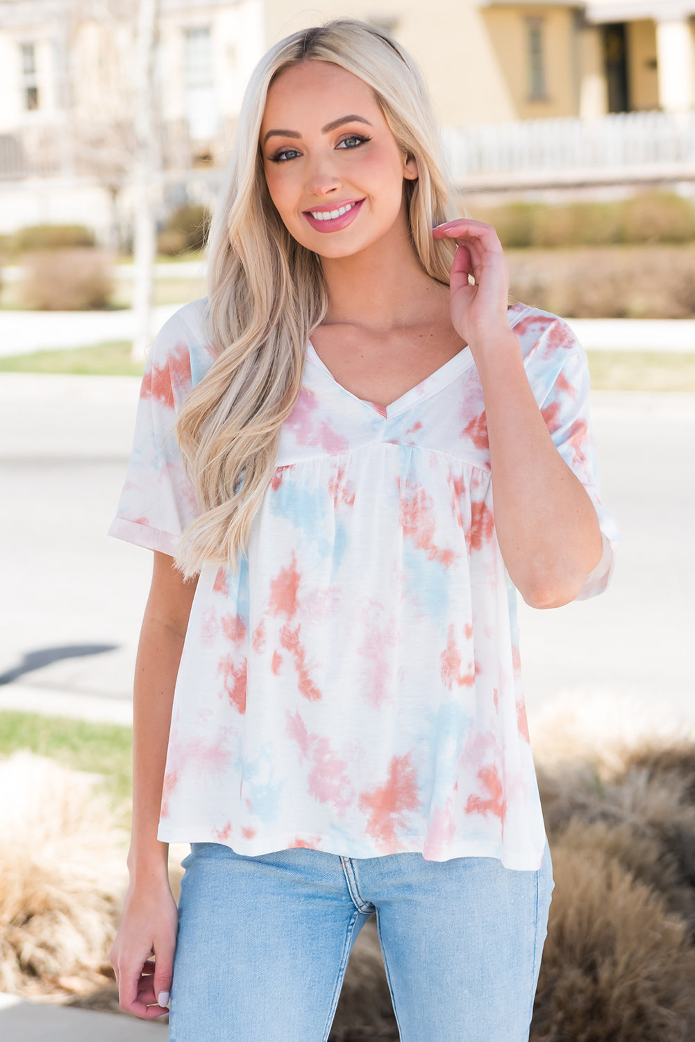 Tie-Dye V-Neck Tie Back Top