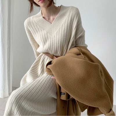 Autumn And Winter Women's Mid-length Over-the-knee Base Sweater Dress