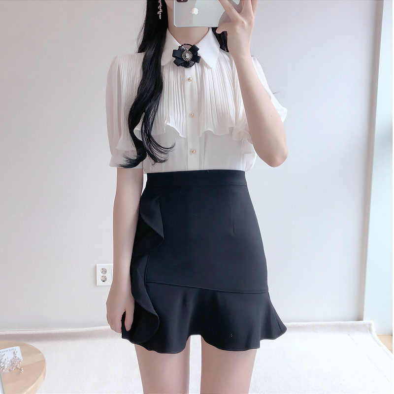 Temperament bottoming shirt bow chiffon shirt