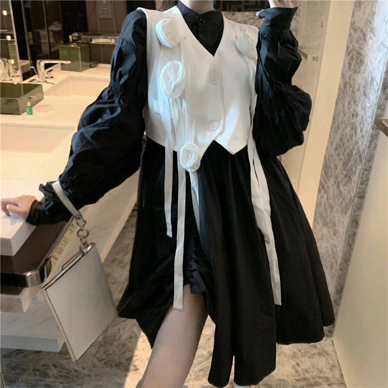 Three-dimensional Flower Streamer Vest Solid Color V-neck Short Jacket