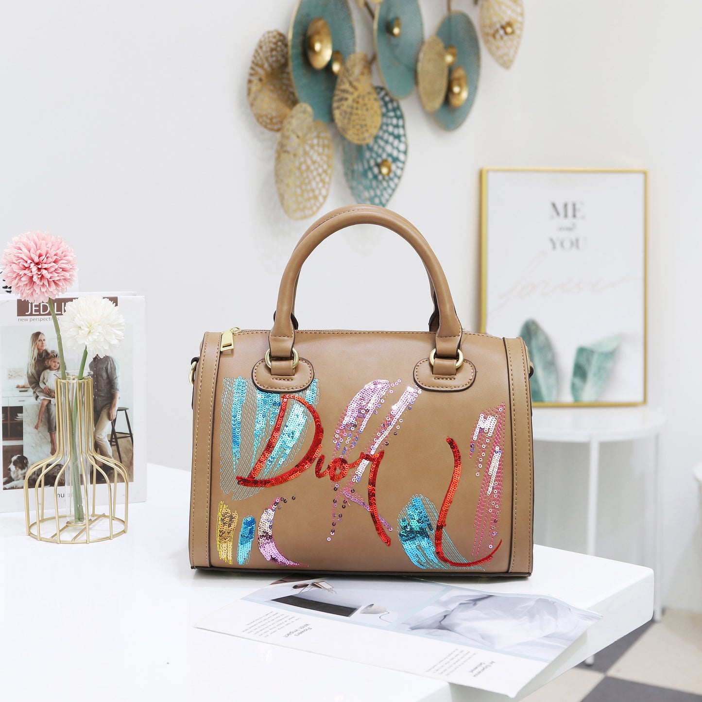 Fashion Portable Messenger Pillow Sequin Embroidery Female Bag