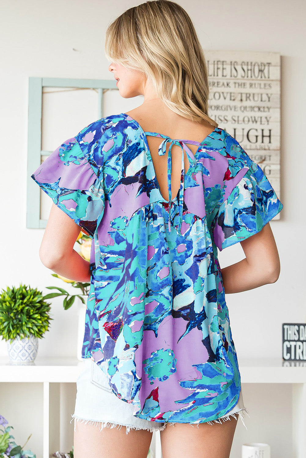 Floral V-Neck Short Sleeve Blouse