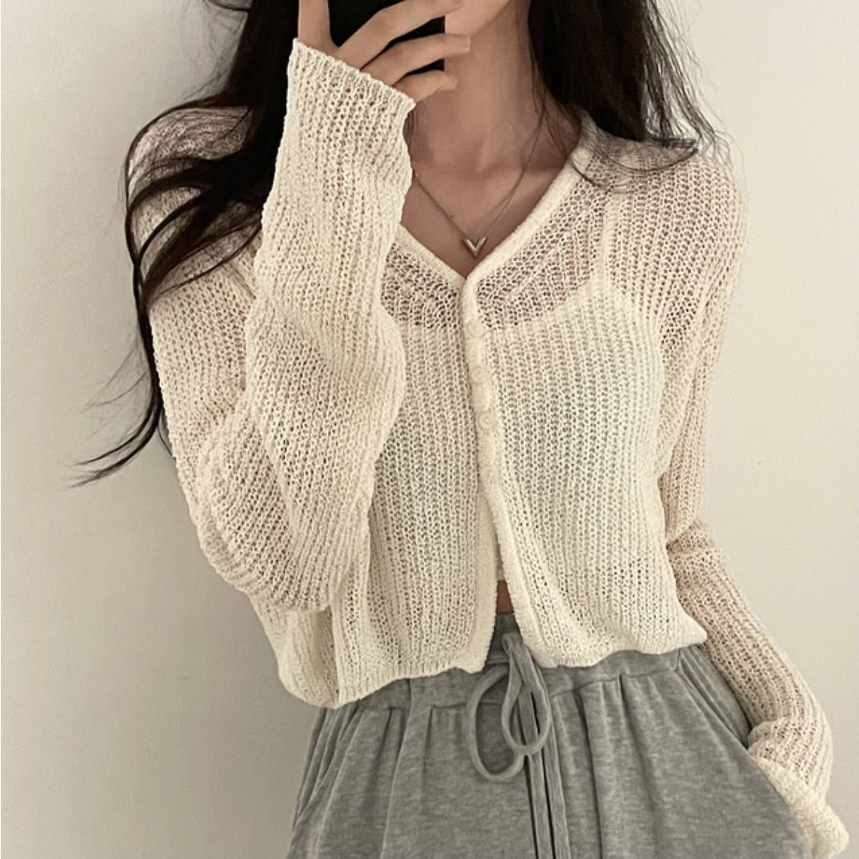 Women's Fashionable All-match Long-sleeved Hollow Top