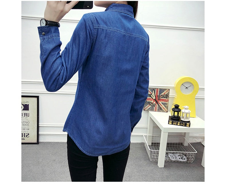 Fashionable warm Plush denim shirt long sleeve coat