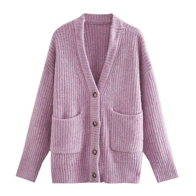 Women's Lazy Knit Cardigan Loose Patch Pocket Sweater Coat