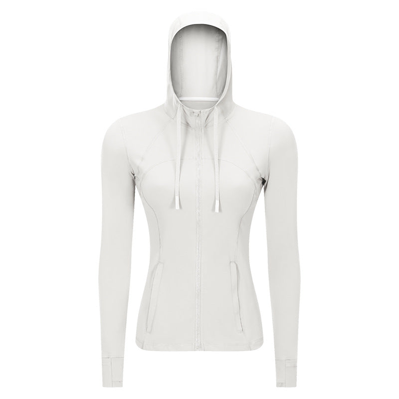 Women's Sports Hooded Jacket Slim-fit Zipper Elastic Running Yoga Clothes