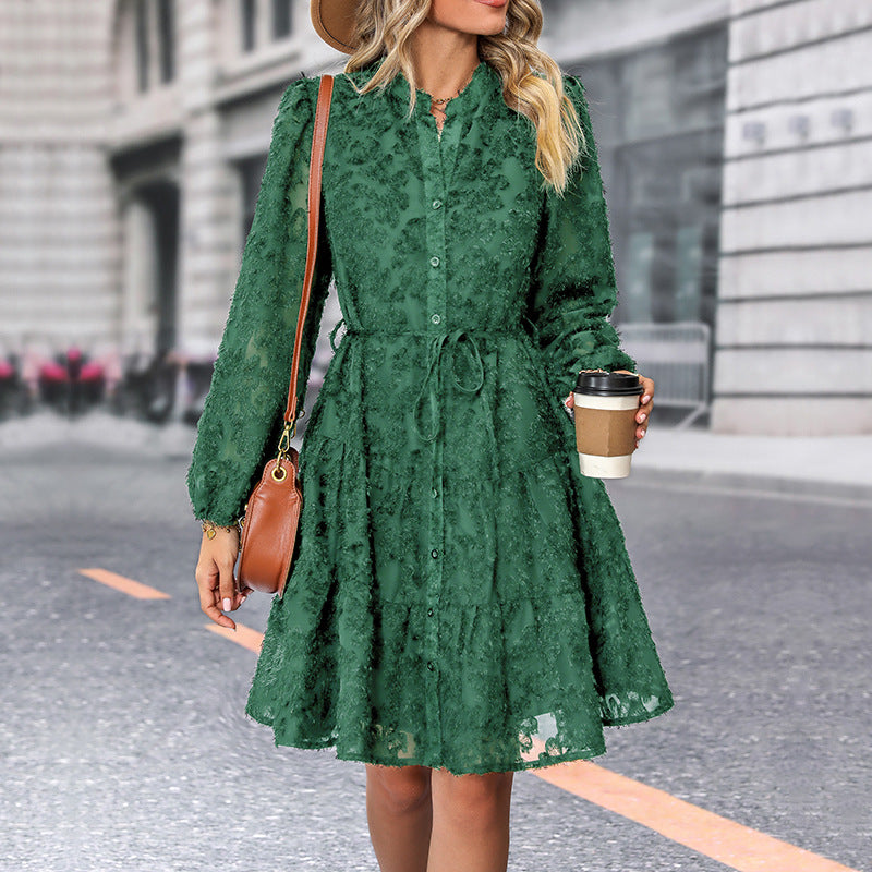 Tied Long Sleeves Dress Medium Length Female