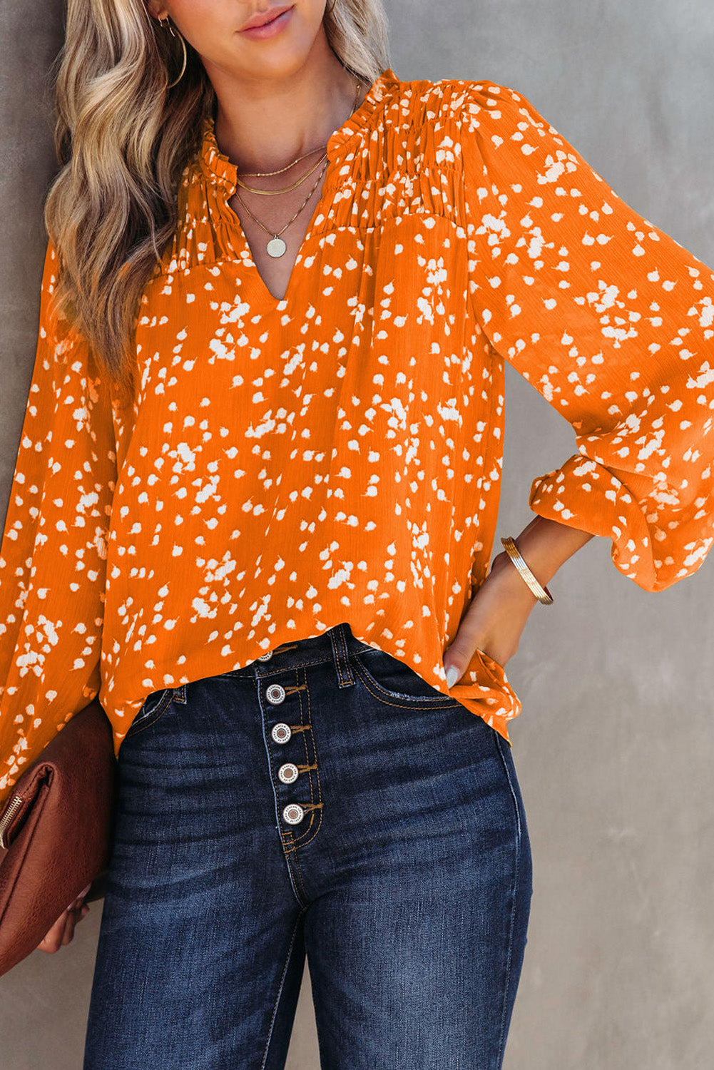 Blusa fruncida con cuello con muescas y estampado de Double Take