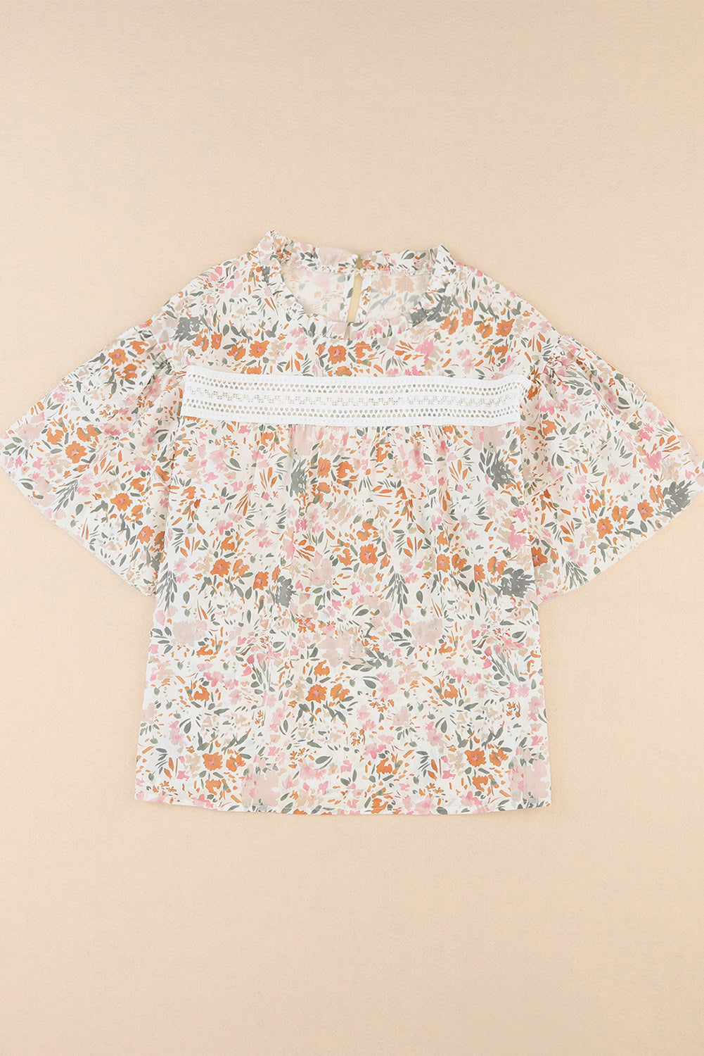 Blusa con mangas anchas y volantes con estampado floral multicolor