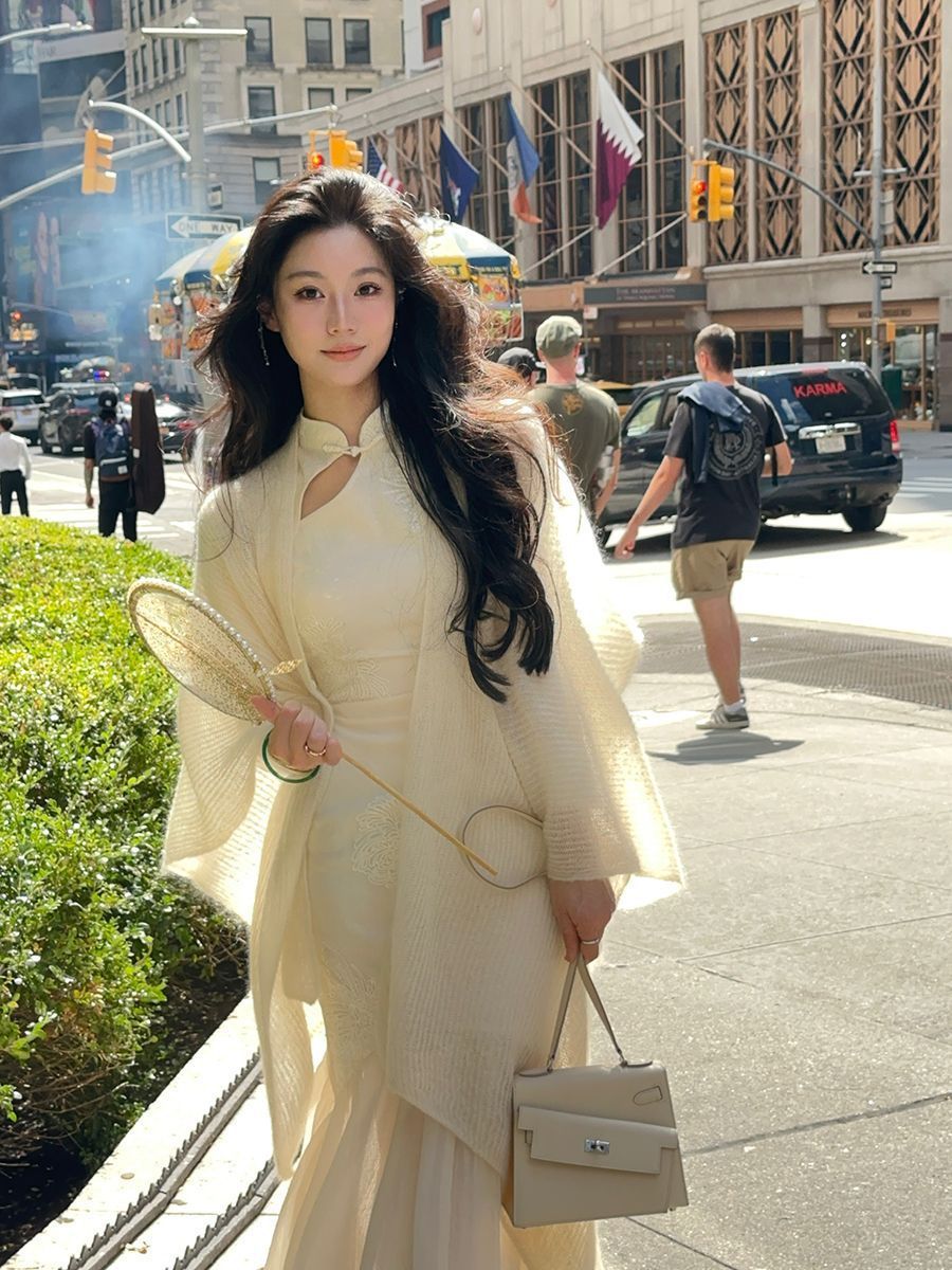 Robe queue de poisson exquise à manches longues pour femmes