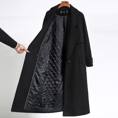 Women's Black Overcoat Mid-length Thick Loose Slim-fit Woolen Coat