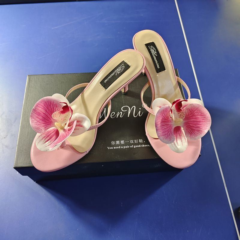 Chaussons à talons hauts à fleurs pour femmes à la mode d'été