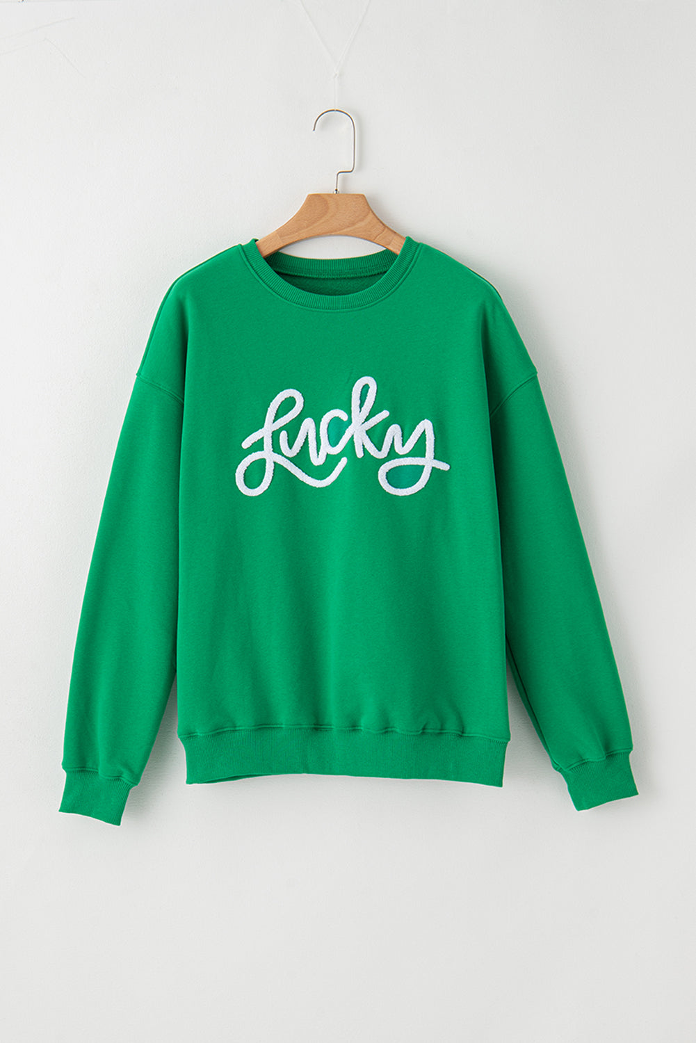 Sweat-shirt vert LUCKY Aphabet Chenille brodé