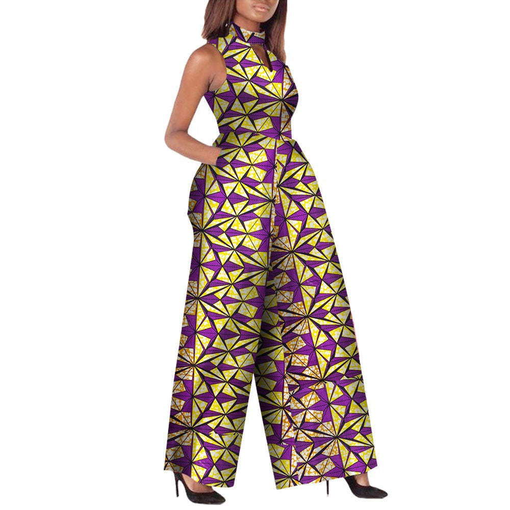 Mono de moda Ankara para mujer africana sin mangas