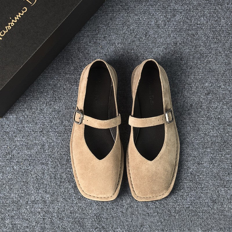 Female All-matching Comfortable Authentic Leather Square Toe Pumps