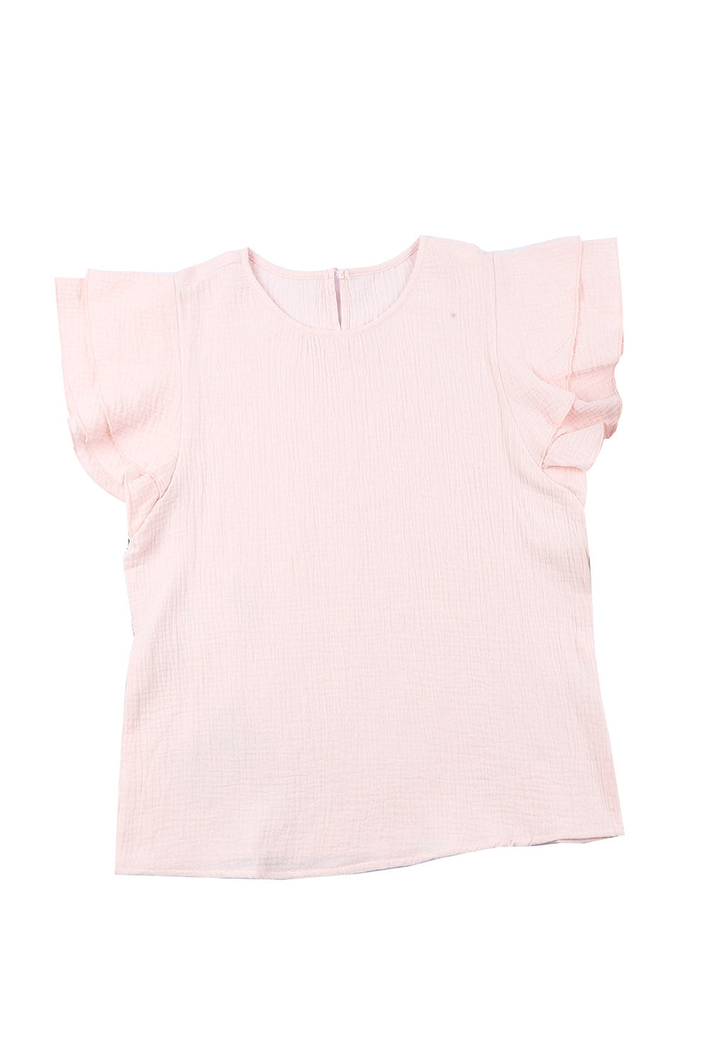 Blusa de manga corta con volantes escalonados y textura rosa