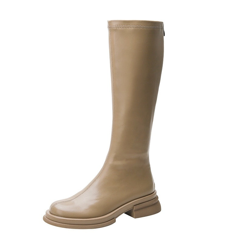 Bottes courtes à bout rond de style britannique pour femmes, couleur unie, bottes Tide