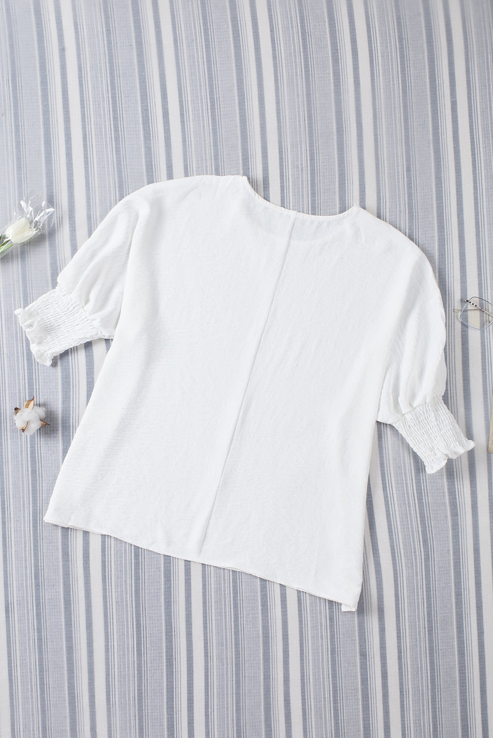 White Smocked Wrist Shift Top