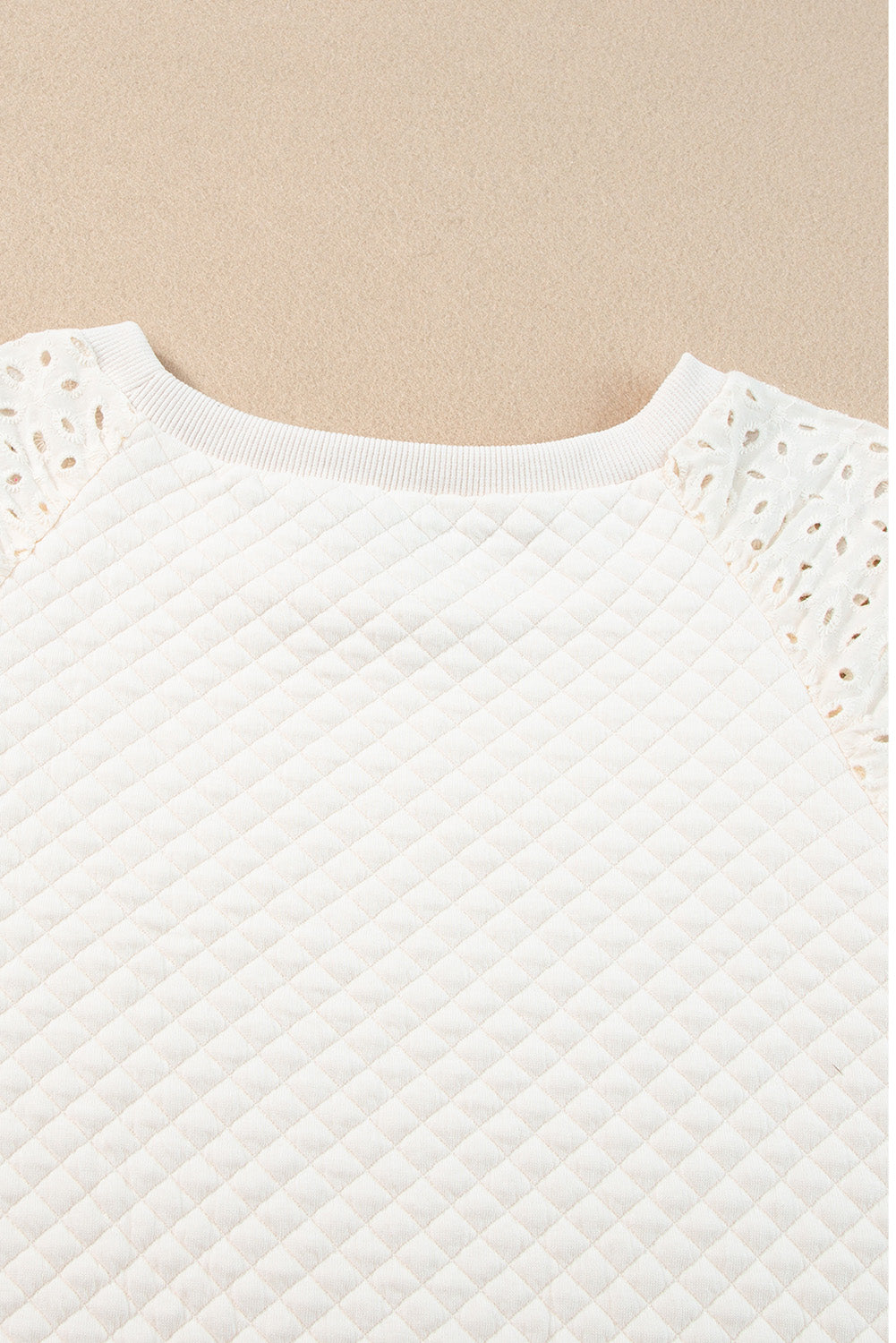 Parchment Eyelet Patched Sleeve Quilted Top