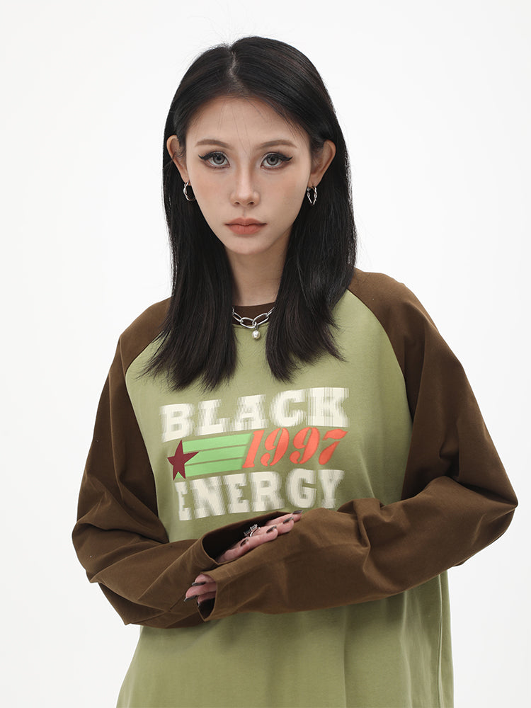 Blur Letter Print Loose Drape Long Sleeve