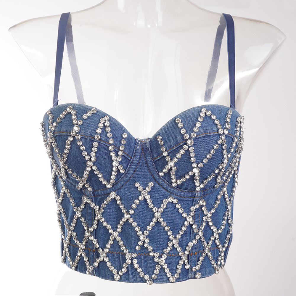 Women's denim stitching camisole