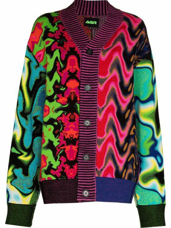 European And American Water Ripple Fashion Color Contrast Printed Cardigan