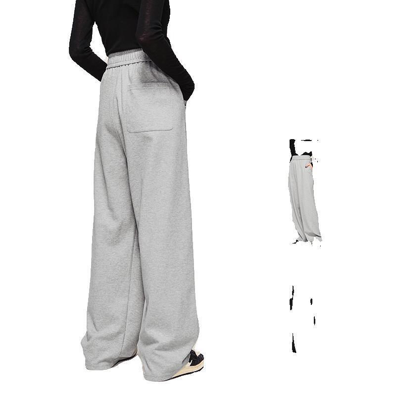 Twill Solid Color Sports Casual Sweatpants Wide Leg