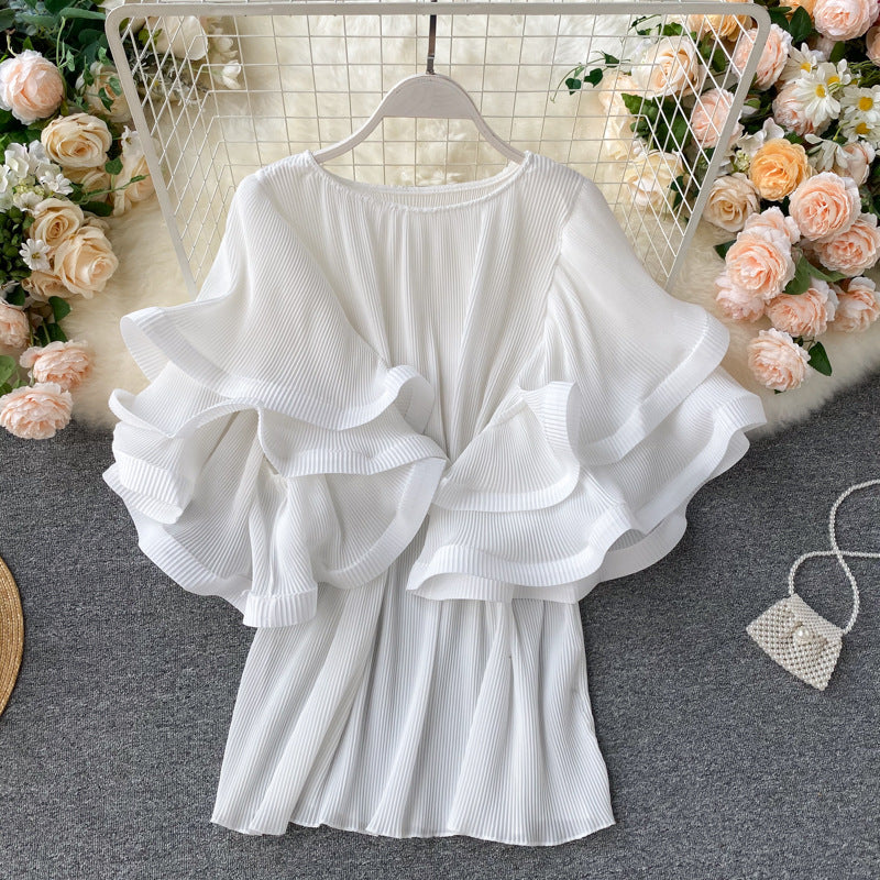 Women's Loose Western Style Pleated Chiffon Shirt