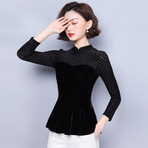 Waisted fashionable foreign style VELVET TOP