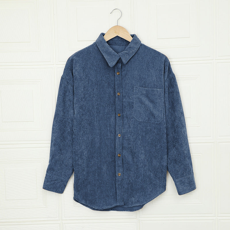 Women's Corduroy Shirt With Lapel And Pockets