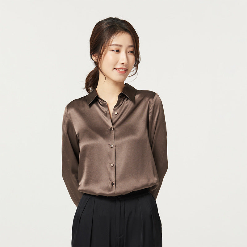 Women's Long Sleeve Satin Heavy Silk Shirt