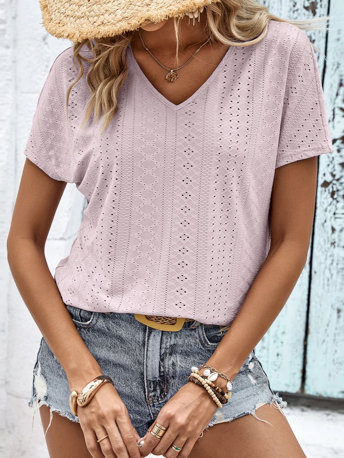 Twist Back Tied Eyelet Top