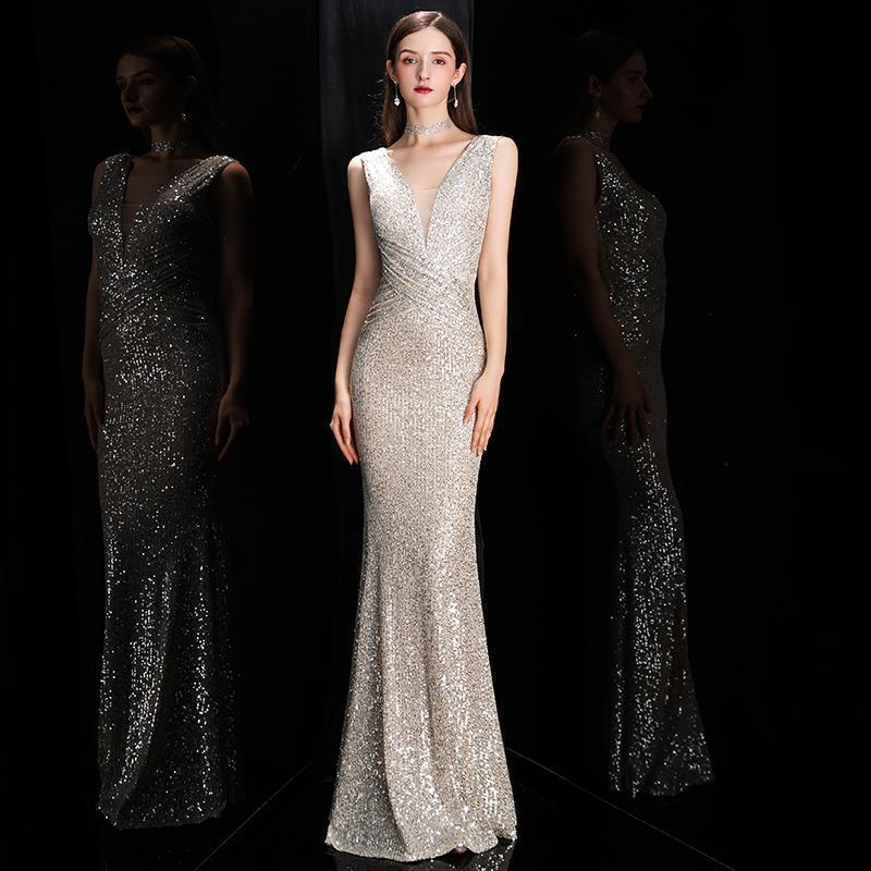 Women's Spring Sequined Fishtail Slim Sexy Evening Dress Dress