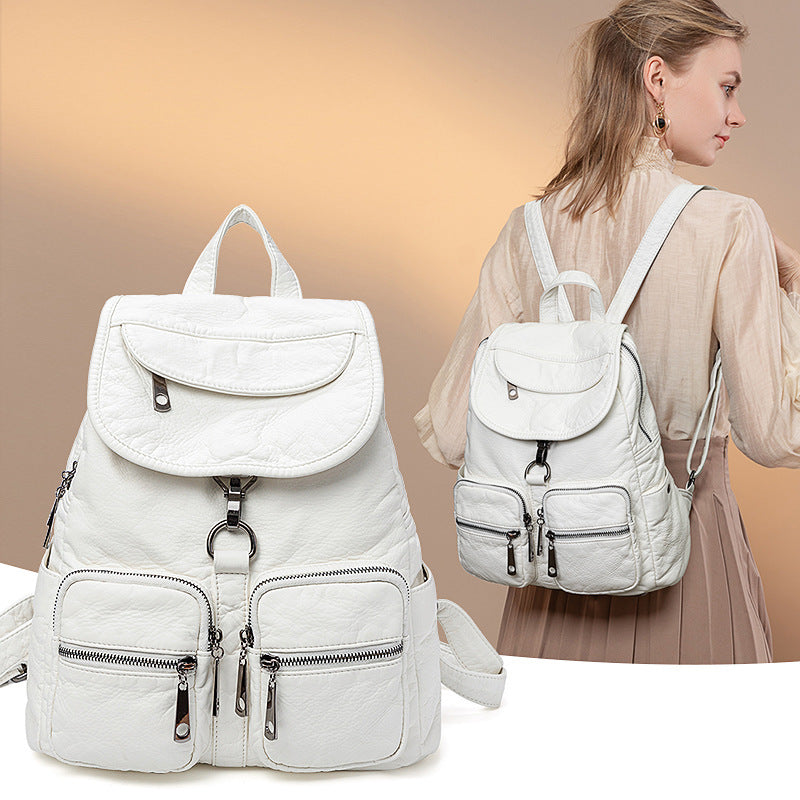 Women's New Washed Leather Casual Large-capacity Fashion Backpack