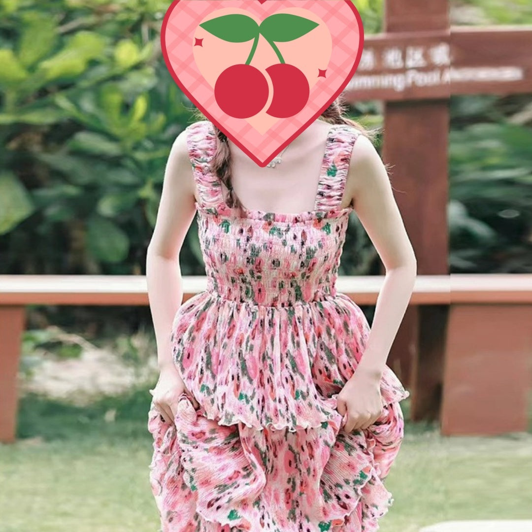 Floral Fashion Vacation Style Suspender Layered Dress