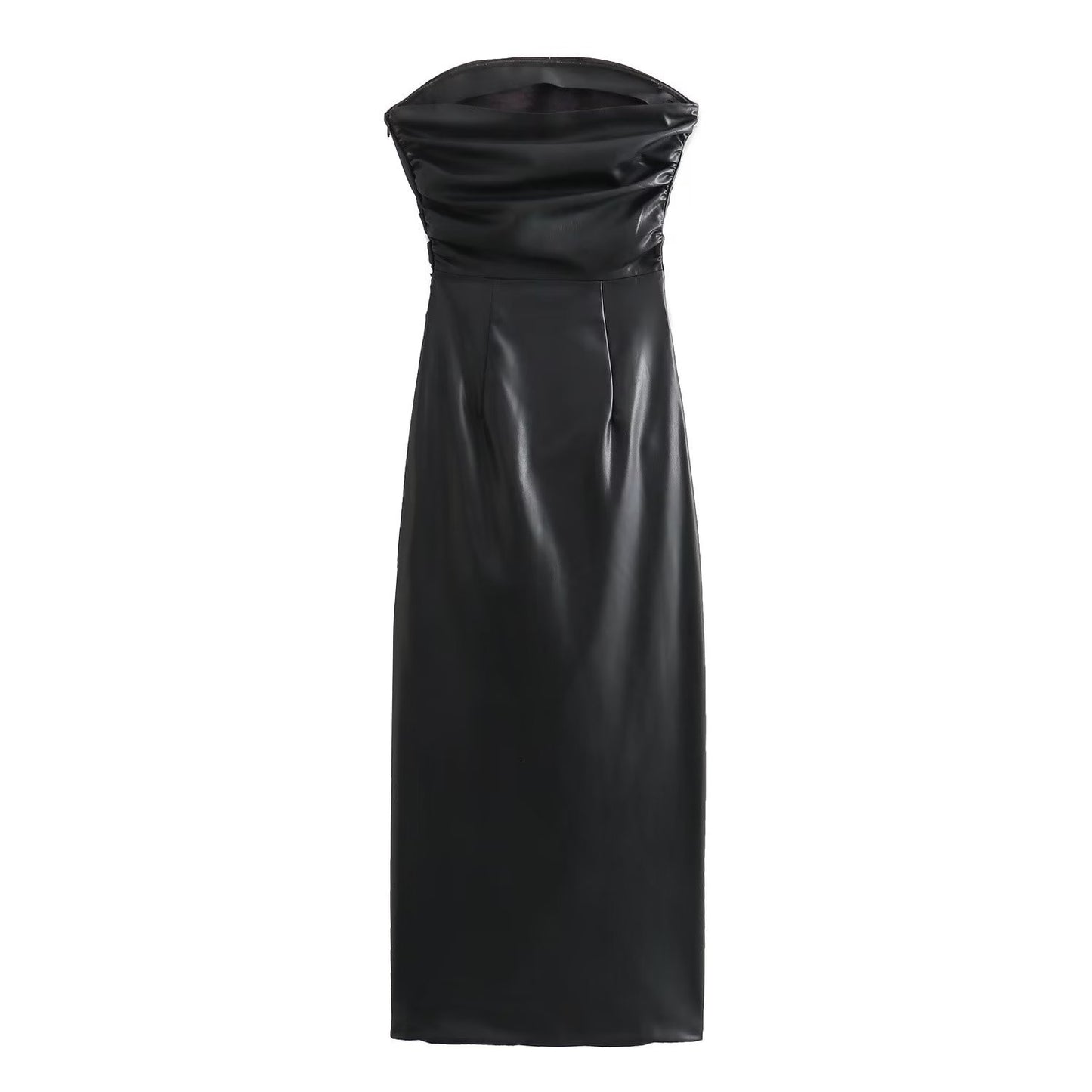 Robe longue en simili cuir avec haut tube pour femme