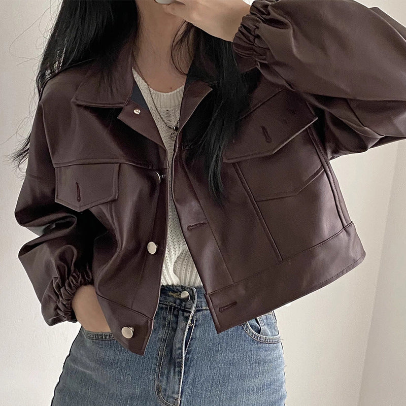 Versatile Short Jacket PU Leather Women