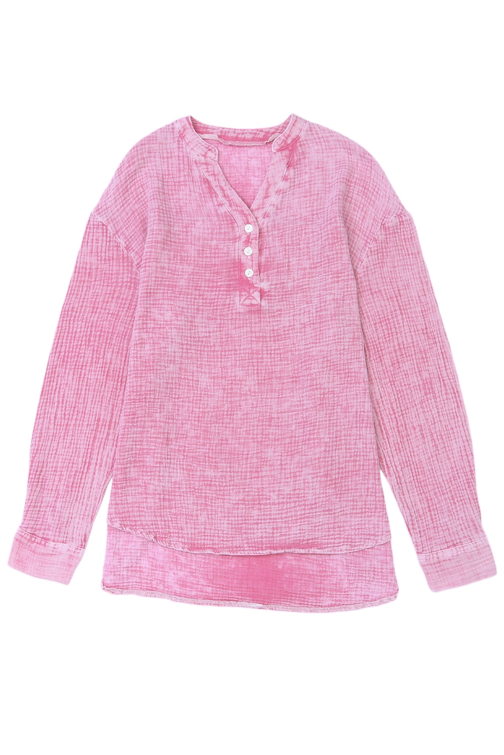 Haut Henley ample texturé rose froissé