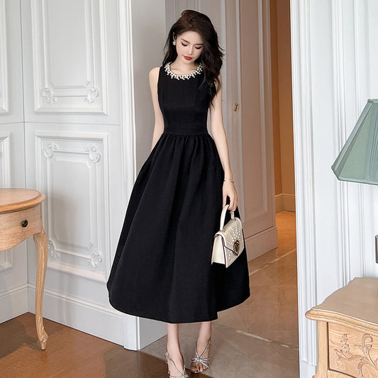 Robe noire longue ligne A pour femme