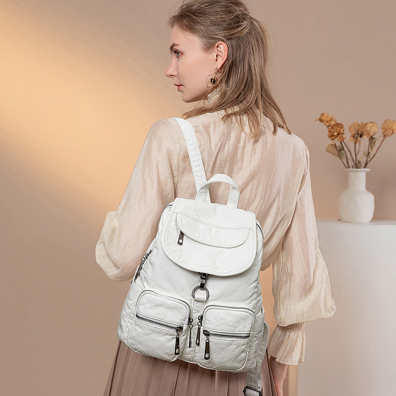 Women's New Washed Leather Casual Large-capacity Fashion Backpack