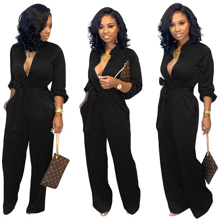 Casual Solid Color Overalls Jumpsuit