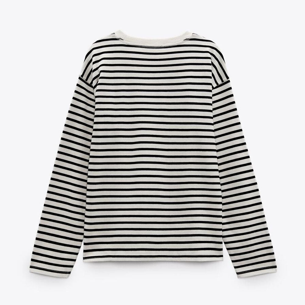 Women's Striped Round Neck Long Sleeve T-Shirt