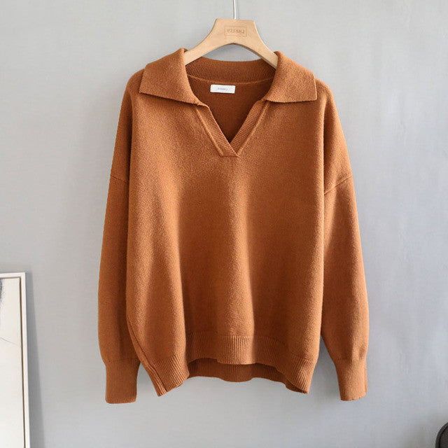 Autumn Winter Polo Collar Oversize Thick Sweater Pullovers