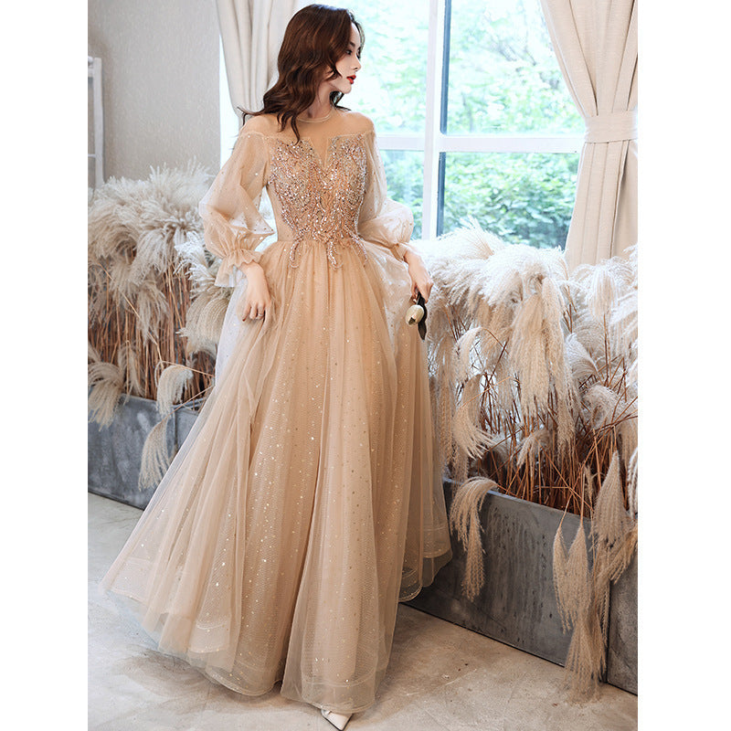 Women's Fashion Champagne Evening Dress