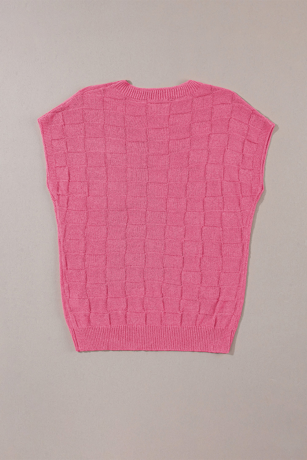 Pull à manches courtes en tricot texturé en treillis rose vif