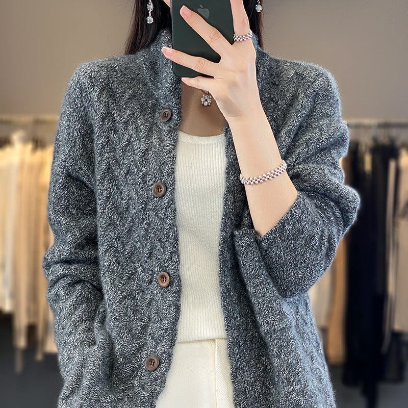 Women's Loose Stand Collar Long Sleeve Knitted Sweater