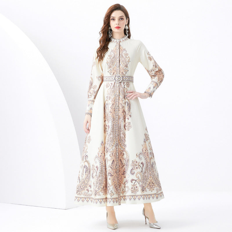 Vintage Court Style Printed Dress Women